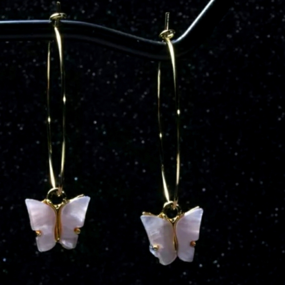 Pink Butterfly Hoops